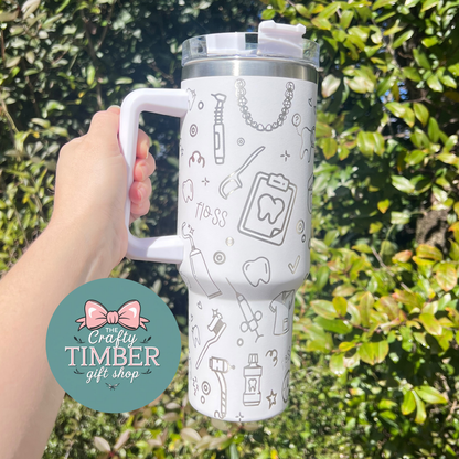 40oz Dental Hygienist Tumbler with Handle - Dentist Gift - Dental Assistant Gifts