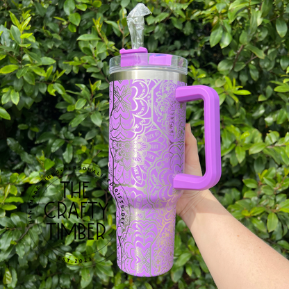 40oz Hidden Swear Word Tumbler With Handle - Mandala Tumbler - Cuss Word Tumbler - Laser Engraved Tumbler