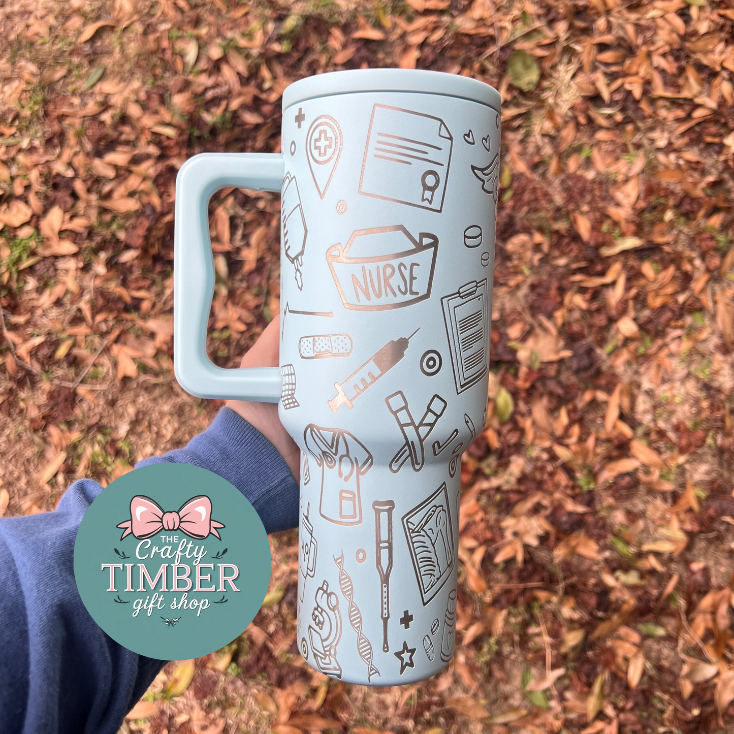 40oz Nurse Tumbler with Handle - Flat Lid Tumbler