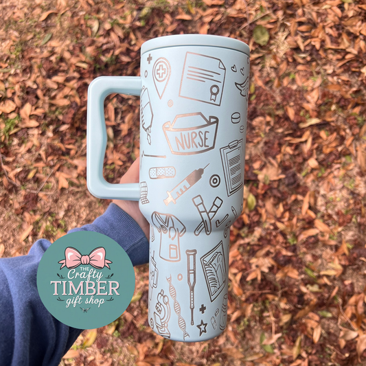 40oz Nurse Tumbler with Handle - Flat Lid Tumbler