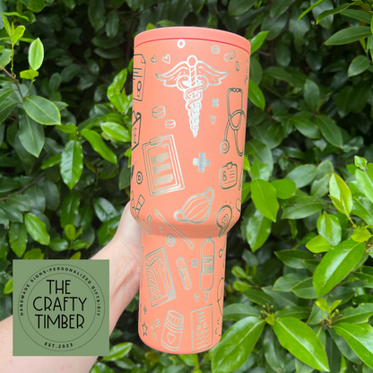 40oz Nurse Tumbler with Handle - Flat Lid Tumbler