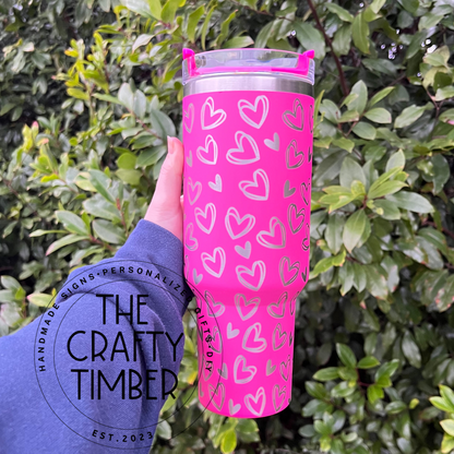 40oz Hearts Tumbler with Handle - Valentine's Day Stanley Dupe Tumbler- Laser Engraved Tumbler With Handle