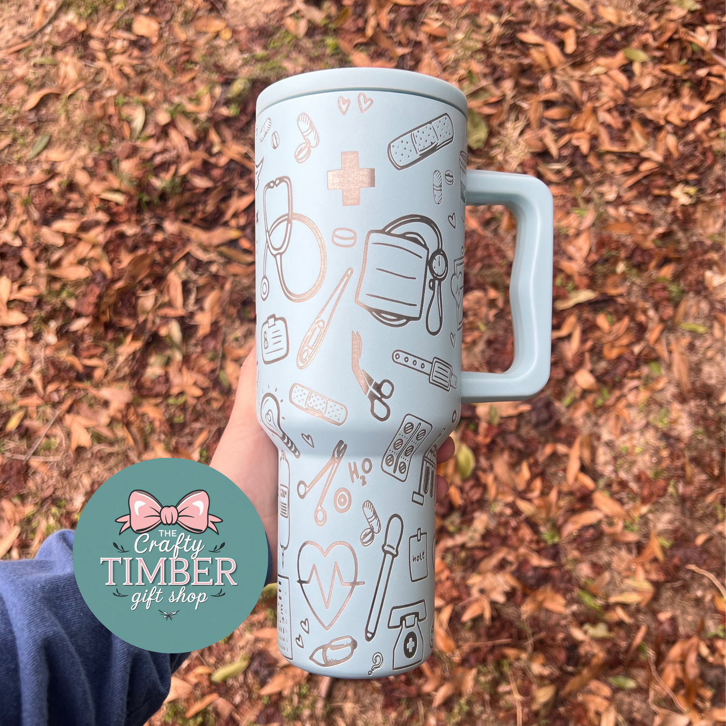 40oz Nurse Tumbler with Handle - Flat Lid Tumbler