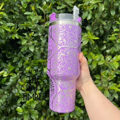 40oz Hidden Swear Word Tumbler With Handle - Mandala Tumbler - Cuss Word Tumbler - Laser Engraved Tumbler