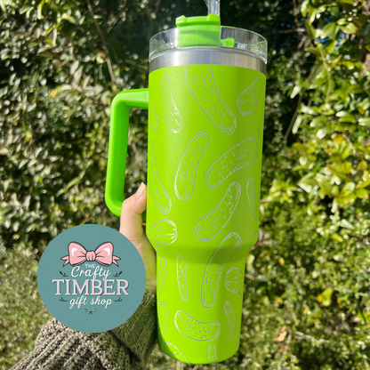 40oz Pickle Dupe Tumbler with handle