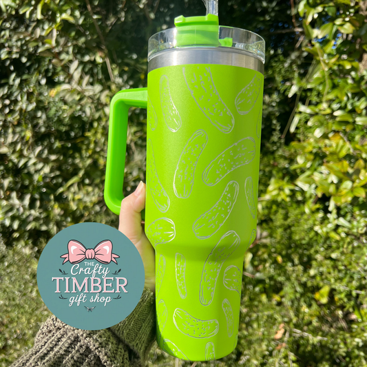 40oz Pickle Dupe Tumbler with handle