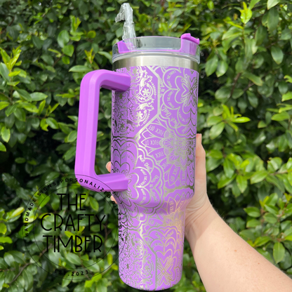 40oz Hidden Swear Word Tumbler With Handle - Mandala Tumbler - Cuss Word Tumbler - Laser Engraved Tumbler
