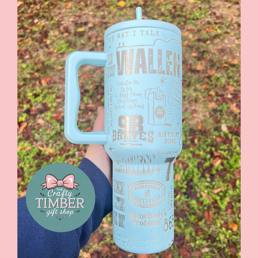 40oz Wallen Tumbler with handle - Wallen Laser engraved Tumbler - Country Music Tumbler