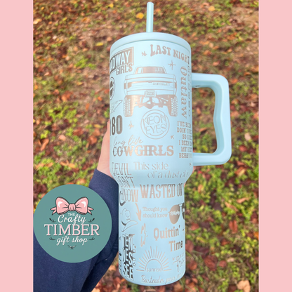 40oz Wallen Tumbler with handle - Wallen Laser engraved Tumbler - Country Music Tumbler