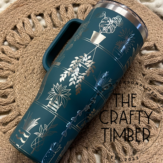 40oz Potted Plant shelf Tumbler with handle - House Plant Tumbler - Laser Engraved Tumbler